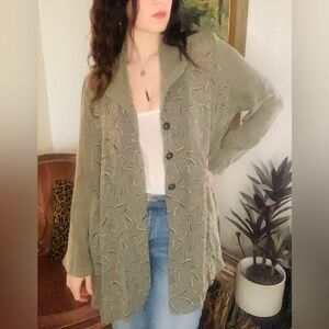 Amazing Vintage Gray/Olive Leaf Patterned Women's Jacket